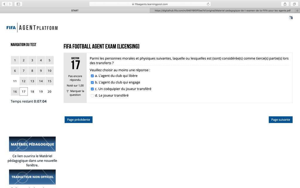 examen agent FIFA