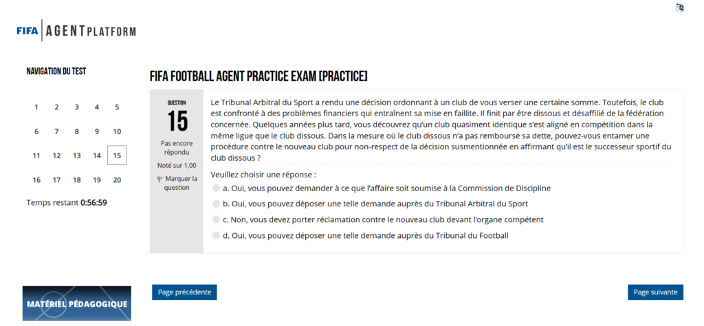 Question 15 Examen Blanc - FIFA