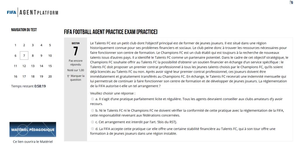 Question 7 Examen Blanc - FIFA
