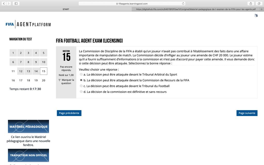 exemple de question de l'examen de la FIFA.